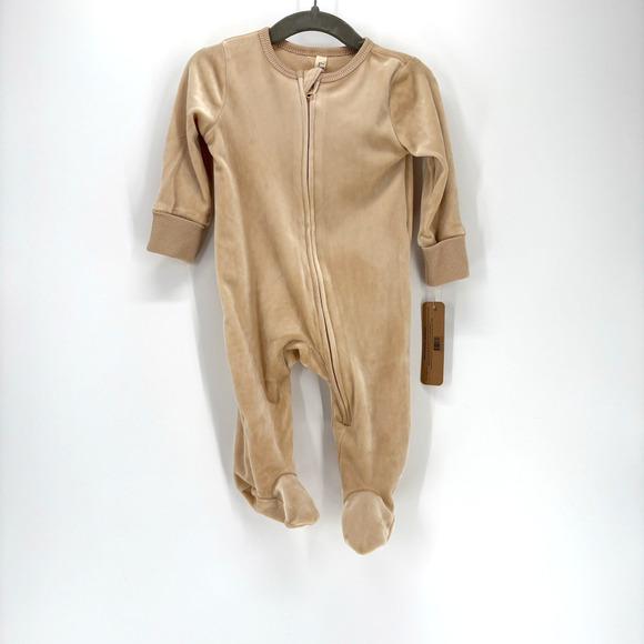 Liam James Romper Infant 3-6M Tan Velour Preppy Coastal - Picture 1 of 5